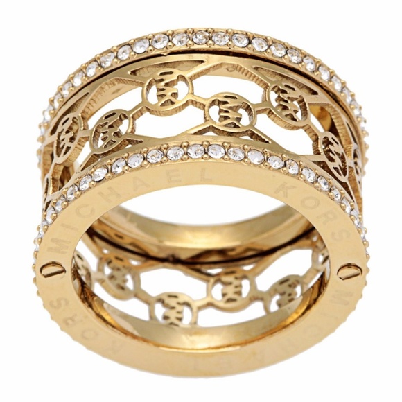 New Michael Kors Gold Tone Monogram Ring Size 7 - Picture 2 of 5